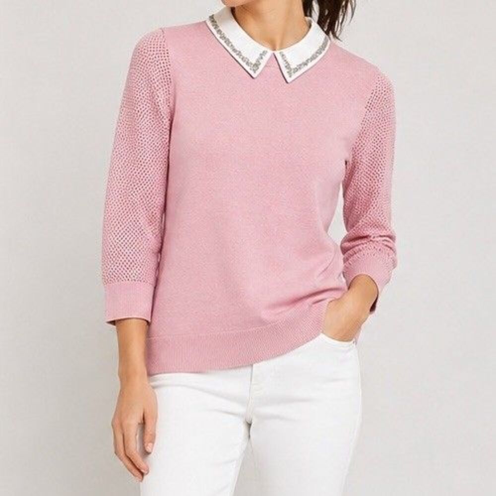 Ted Baker Thara Pink Embellished Collar Mesh Sleeve Sweater Size 1 (US2)NWT $225